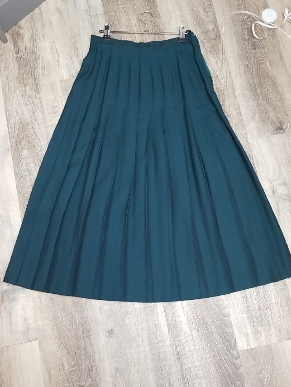 Vintage Teal Pleated Midi Skirt